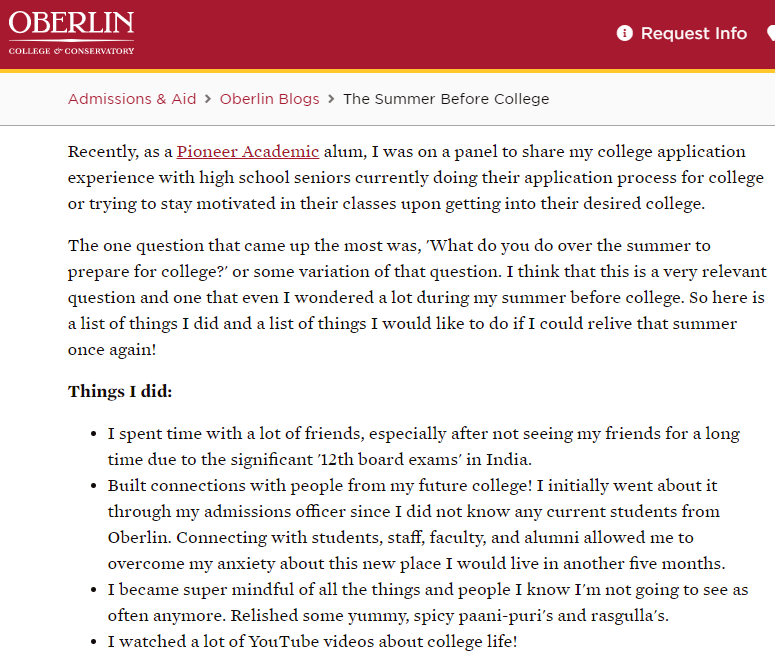 Oberlin Blog screenshot