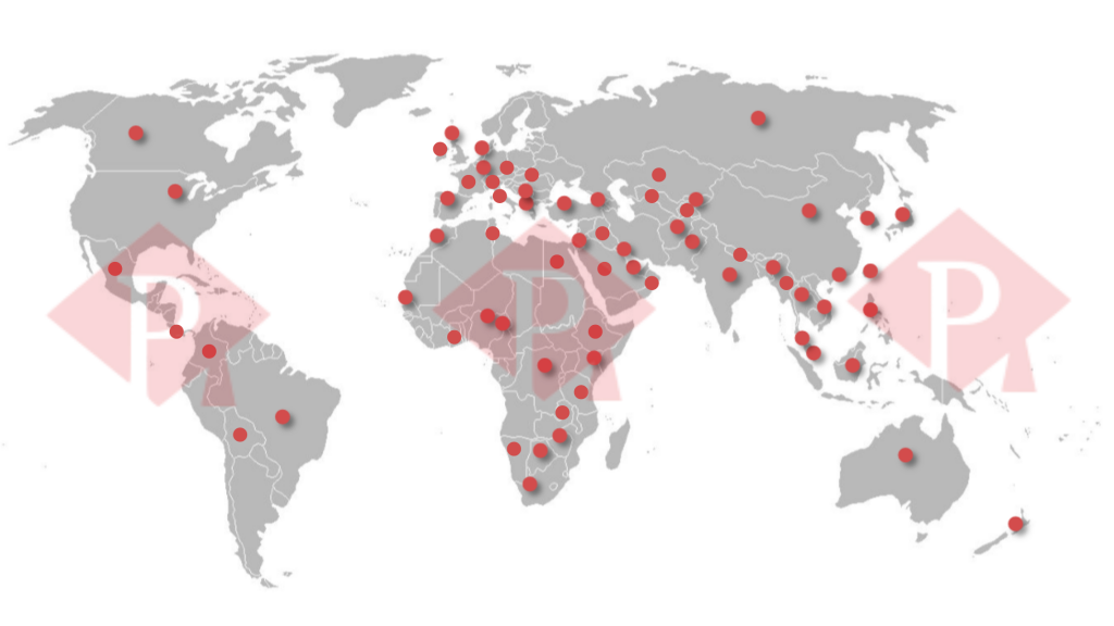 World map of the Pioneer Academics students, the leader in high school research programs
