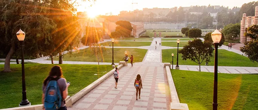Students walking on the UCLA campus in summer