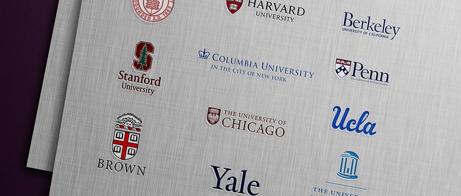 Logos of top US universities embossed on paper