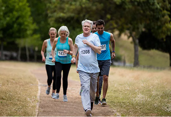 Group of runners in a park exercising