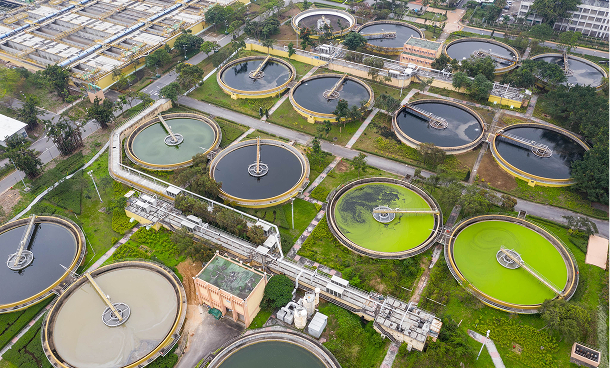 Aerial view of a water treatment plant in China