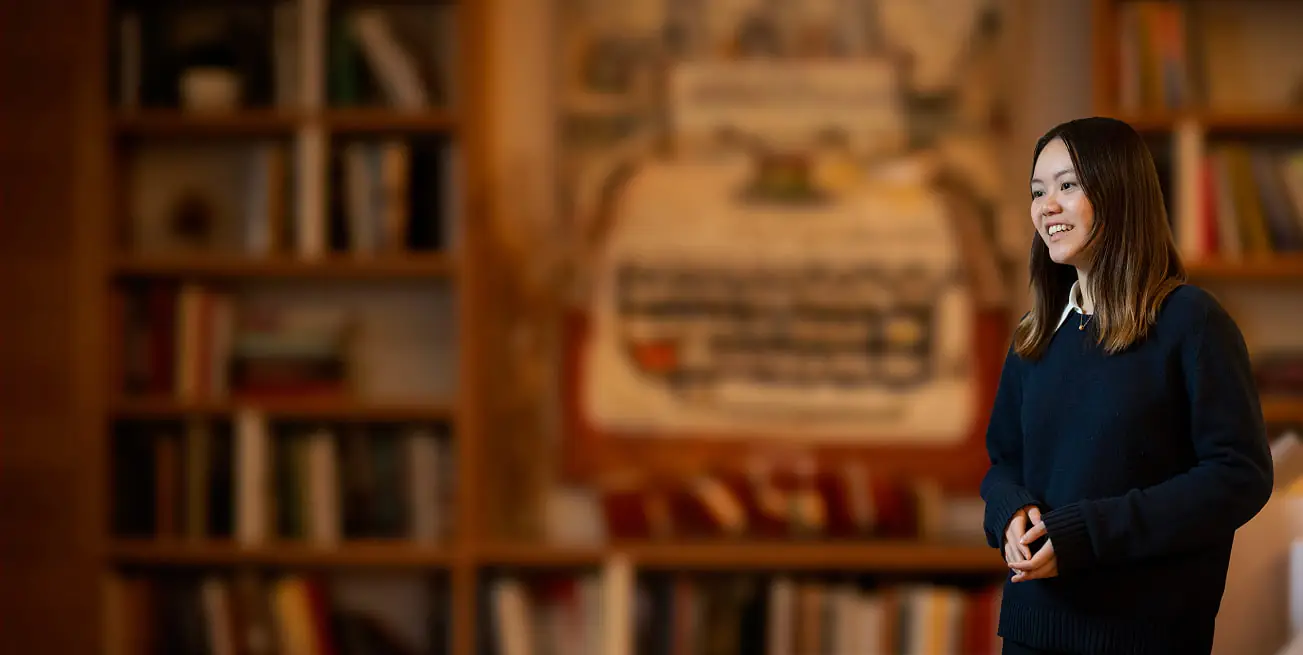 Pioneer alumna at a library at the University of Pennsylvania